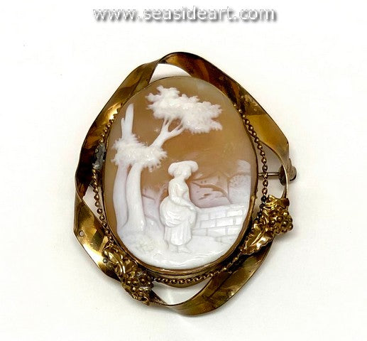 Cameo-Shell Cameo Brooch (Rebecca at the Well) - Seaside Art Gallery