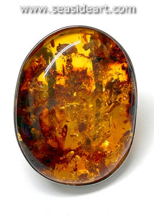 Large Sterling Silver Ring with Amber