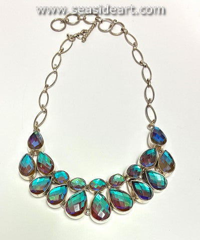 Sterling Silver Necklace with Blue Teal Crystal