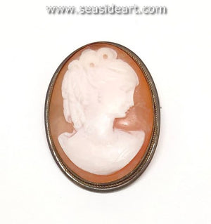 Small Vintage Lady's Shell Cameo Brooch- 800 Silver