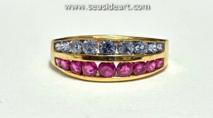 14K Yellow Gold Natural Sapphire & Natural Ruby Ring-Size 9 1/4