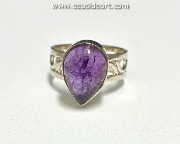 Sterling Silver Ring with Tear Drop Amethyst