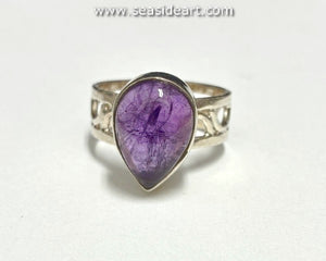 Sterling Silver Ring with Tear Drop Amethyst