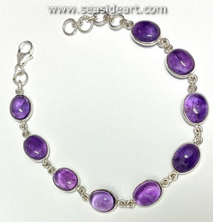 Sterling Silver Bracelet with Amethyst Cabochons