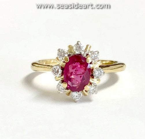 Ruby & Diamond Halo Ring-18K Yellow Gold