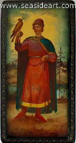 Vintage Black Lacquered Russian Box- "The Falconer"