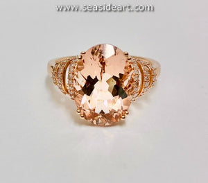 10K Rose Gold Natural Diamonds & Natural Morganite Ring-Size 9