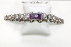 Vintage Mexican Silver & Amethyst Link Bracelet