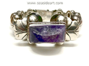 Vintage Mexican Silver & Amethyst Link Bracelet