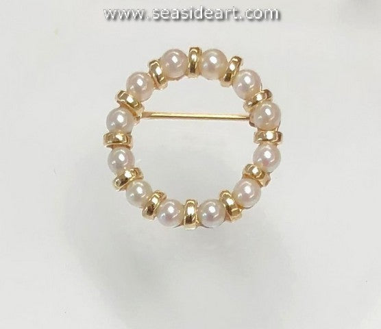14K Yellow Gold Cultured Pearl Brooch