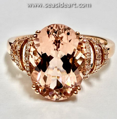 10K Rose Gold Natural Diamonds & Natural Morganite Ring-Size 9