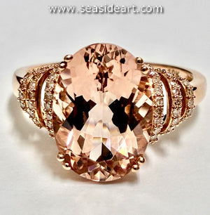 10K Rose Gold Natural Diamonds & Natural Morganite Ring-Size 9