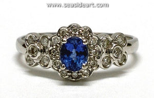 14K White Gold Natural Tanzanite & Natural Diamond Ring