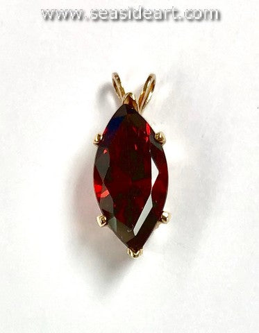 14K Yellow Gold Pendant w/Reddish Orange Marquise Cubic Zirconia