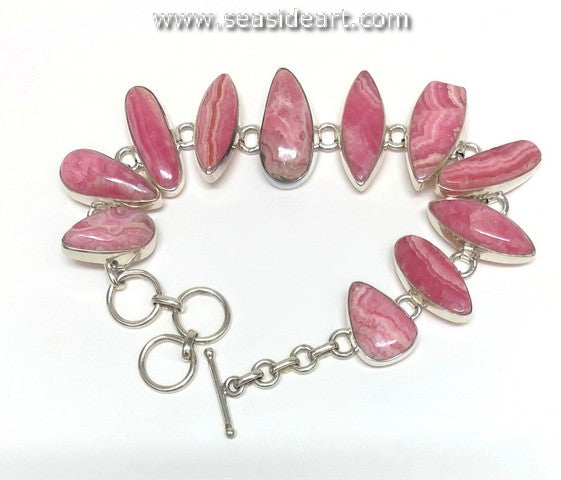 Sterling Silver Bracelet with Rhodochrosite Cabochons