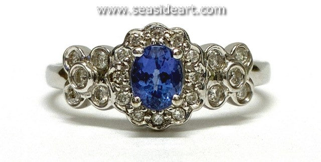 14K White Gold Natural Tanzanite & Natural Diamond Ring