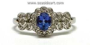 14K White Gold Natural Tanzanite & Natural Diamond Ring