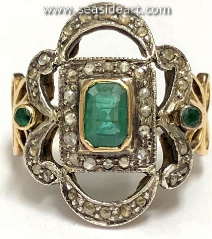 Natural Emeralds and Diamonds-14K Yellow Gold & Sterling Silver Ring