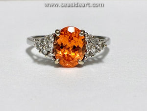 18K White Gold Ring with Natural Spessartite Garnet and Natural Diamond