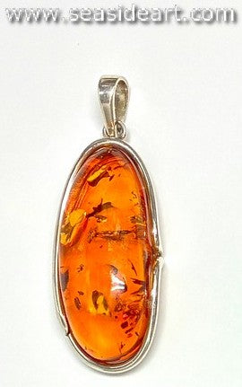 Large Sterling Silver Pendant with Amber