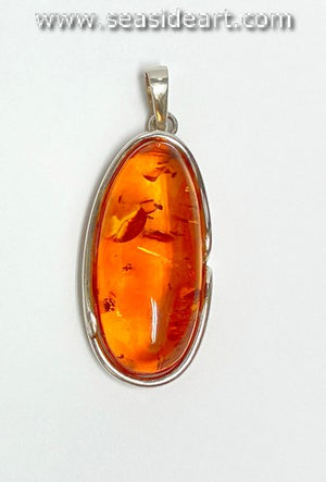 Large Sterling Silver Pendant with Amber