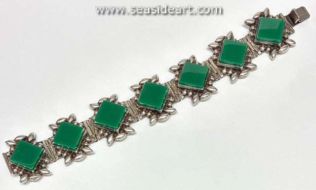 Vintage Mexican Silver and Green Onyx Bracelet - Seaside Art Gallery