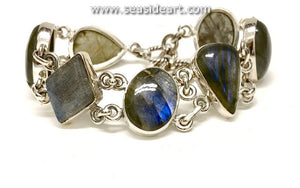 Sterling Silver Bracelet with Labradorite Cabochons