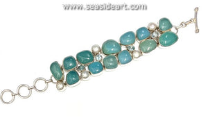 Sterling Silver Bracelet with Chalcedony, Blue Topaz & Pearls