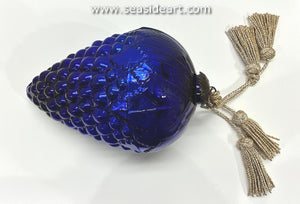 Large Antique German Cobalt Blue  Mercury Glass Christmas Kugel Ornament