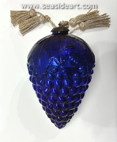 Large Antique German Cobalt Blue  Mercury Glass Christmas Kugel Ornament