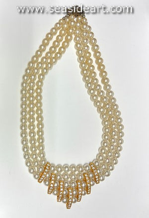 Multi-Strand Faux Pearl & CZ Necklace