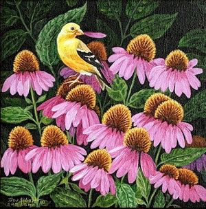 Goldfinch on Purple Coneflowers