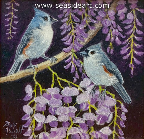 Hearts Desire in the Wisteria (Tufted Titmice)