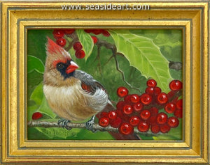 Lady Cardinal with Holly Berries