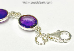 Sterling Silver Bracelet with Amethyst Cabochons