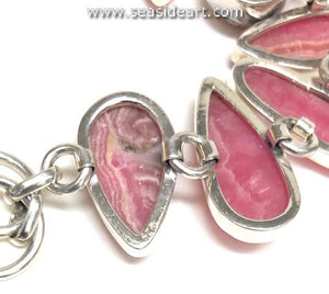 Sterling Silver Bracelet with Rhodochrosite Cabochons