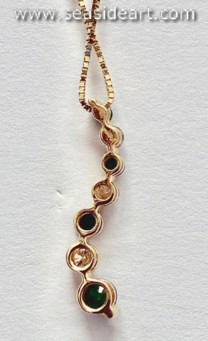 14K Yellow Gold Lady's Natural Diamond & Natural Emerald Necklace