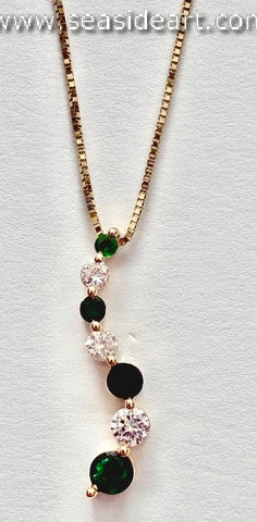 14K Yellow Gold Lady's Natural Diamond & Natural Emerald Necklace