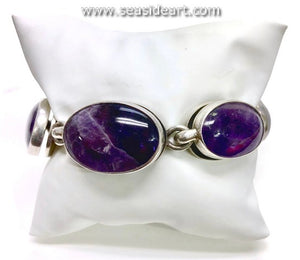 Vintage Sterling Silver Bracelet with Oval Amethyst Cabochons-Antonio Pineda