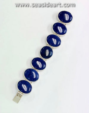 Vintage Sterling Silver Link Bracelet with Lapis Lazuli Cabochons-Mexico