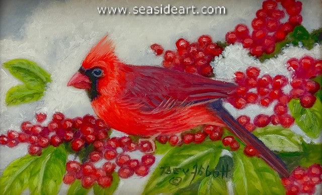 Perched with Snow Covered Holly Berries