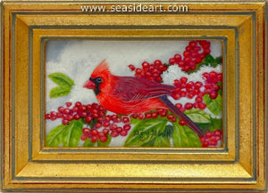 Perched with Snow Covered Holly Berries