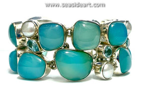 Sterling Silver Bracelet with Chalcedony, Blue Topaz & Pearls