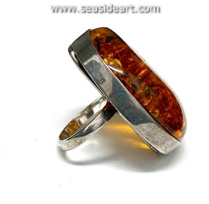 Large Sterling Silver Ring with Amber