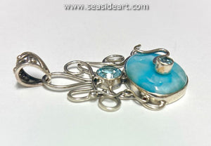 Sterling Silver Pendant with Larimar & Blue Topaz