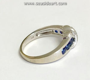 14K White Gold Ring with Natural Sapphires and Natural Diamonds