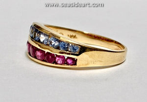 14K Yellow Gold Natural Sapphire & Natural Ruby Ring-Size 9 1/4