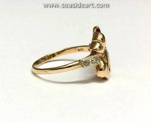 14K Two-tone Gold Natural Diamond & Synthetic Ruby Ring