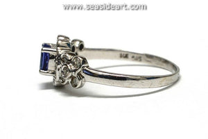 14K White Gold Natural Tanzanite & Natural Diamond Ring