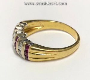 Natural Ruby and Natural Diamond-18K Yellow Gold Unisex Ring -10 1/2